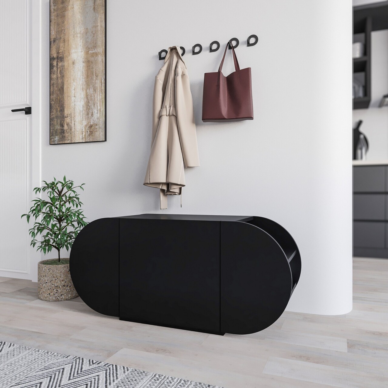 Pantofar, Decortie, Pozy Shoe Bench, 110x50x40.4 cm, PAL, Negru - 2 | YEO