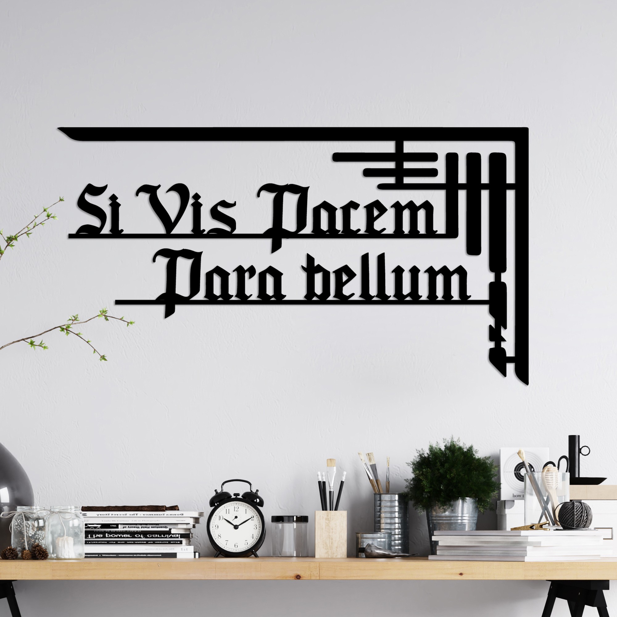 Decoratiune de perete, Si Vis Pacem 1, Dimensiune: 60 x 33 cm, Negru