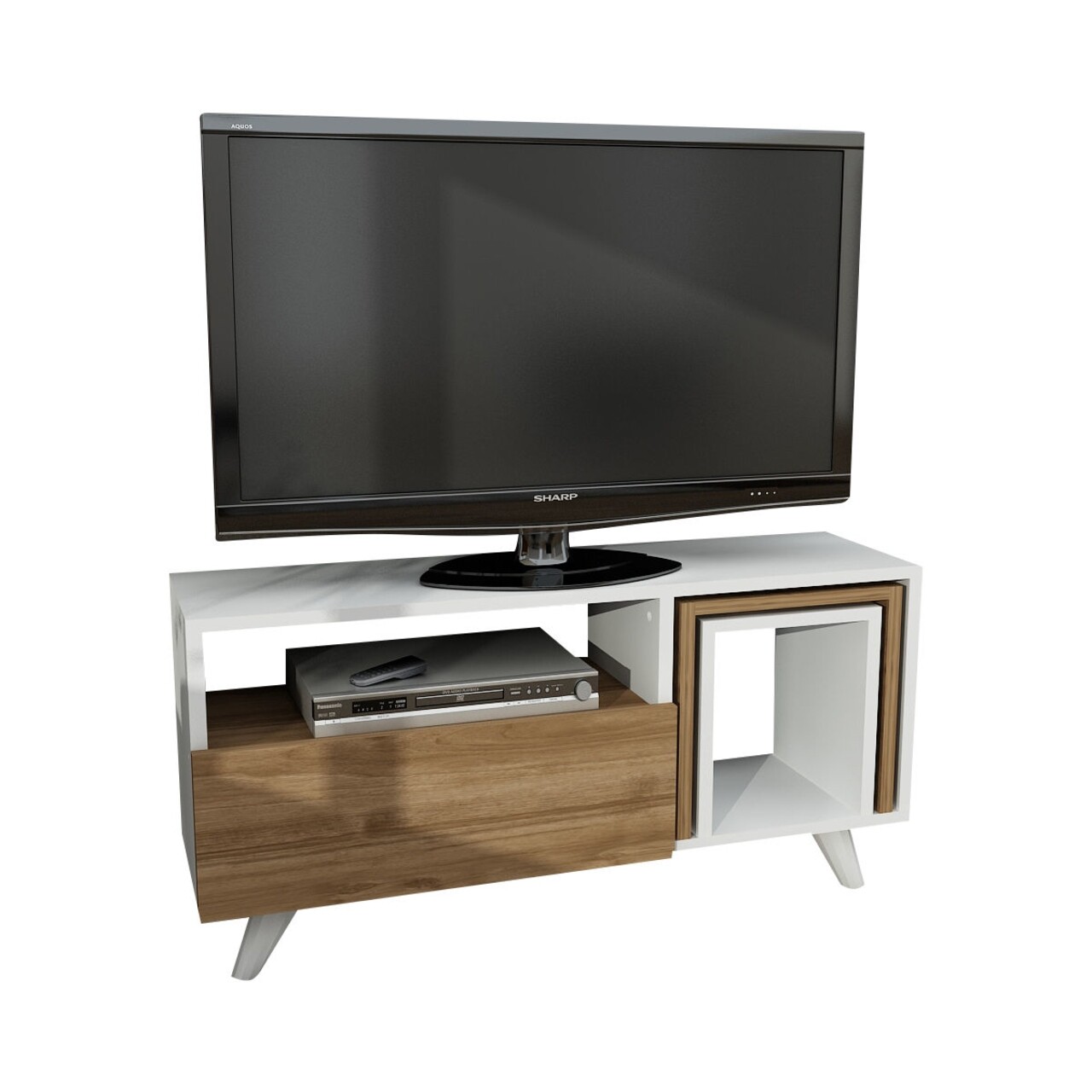 Comoda TV Cu Masuta Novella K2, Furny Home, 90x29.5x51 Cm, Alb/bej