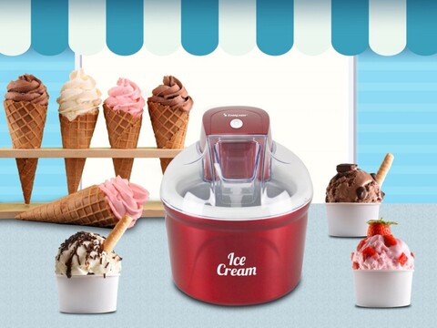 Aparat de facut inghetata si sorbet Beper, 12 W, 20x23 cm, ABS, rosu