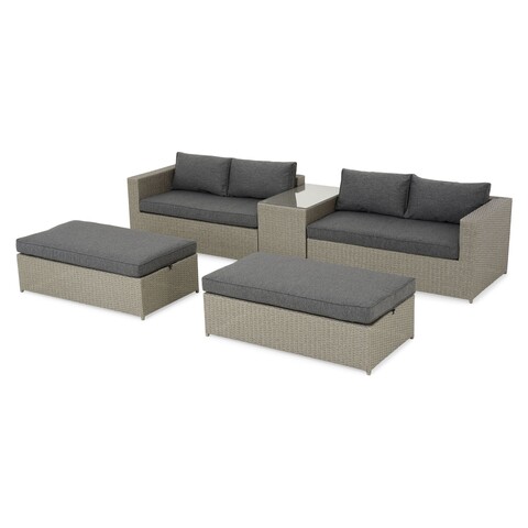 Set 2 canapele cu 2 locuri, 2 taburete si masuta, adra, otel, mix gri/antracit