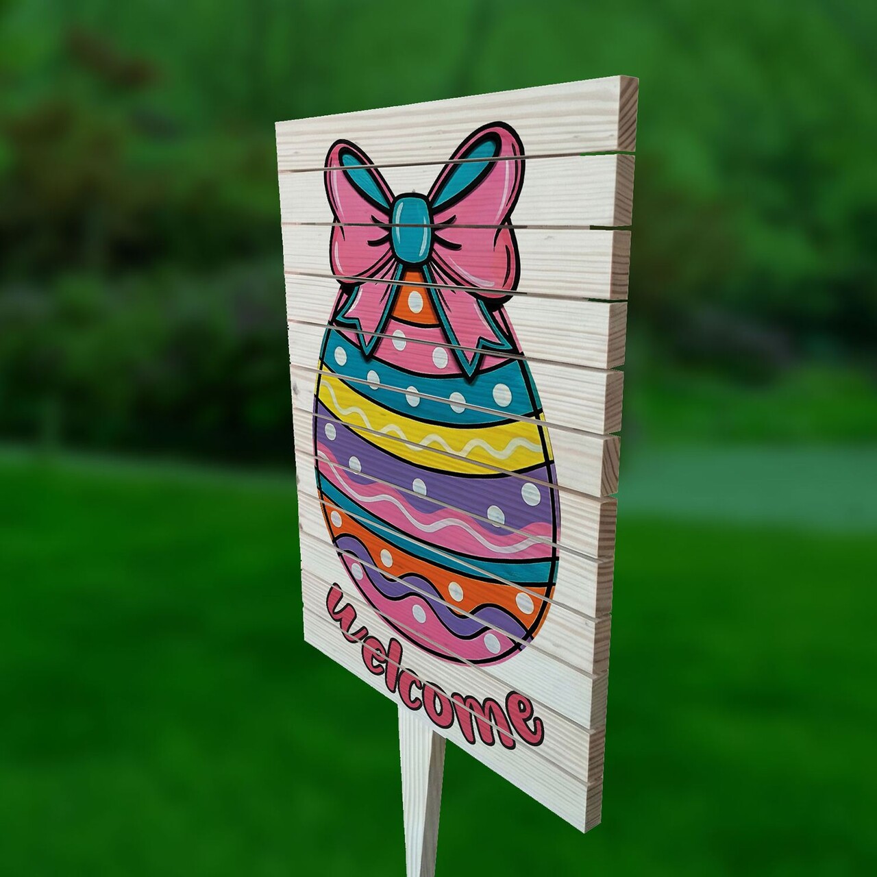 Semn de curte, Easter Welcome Egg, 38x58 cm, Multicolor - imagine 2