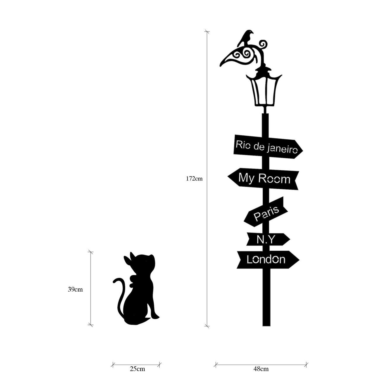 Decoratiune de perete, Where To Go ?, Metal, 25 x 1.5 x 39 cm, Negru
