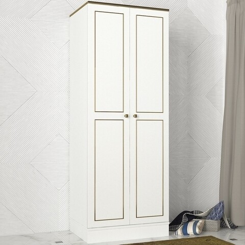 Dulap Pentru Haine Ravenna 2 Kapili White, Talon, 70 X 47.2 X 194 Cm, Alb/auriu