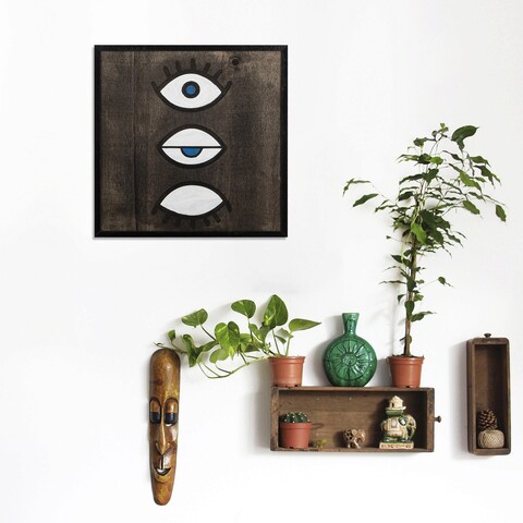 Decoratiune de perete, Eyes, Placaj, 30 x 30 cm, Alb negru mezoni.ro