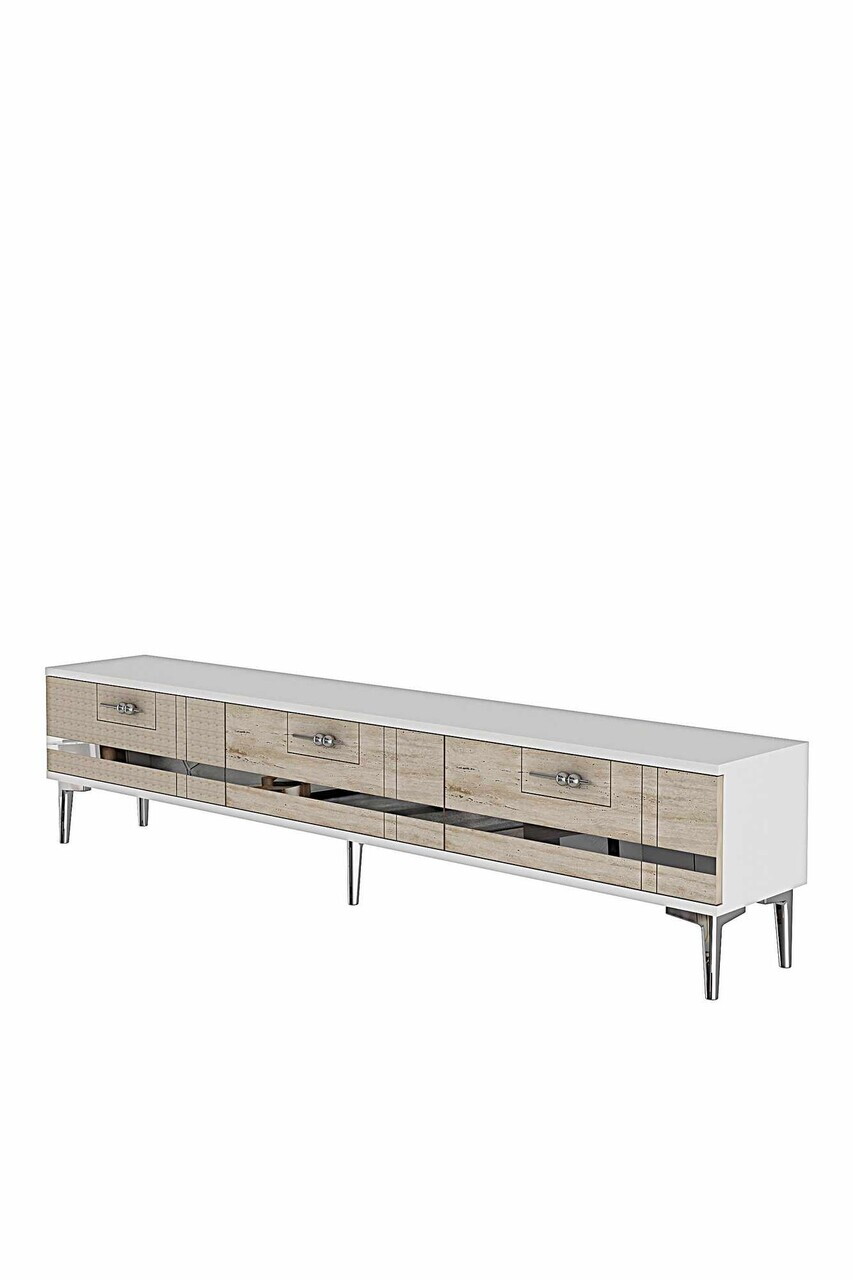 Comoda TV, Hanah Home, Ilay, 180x41x30 cm, White / Travertine / Silver — imaginea 6