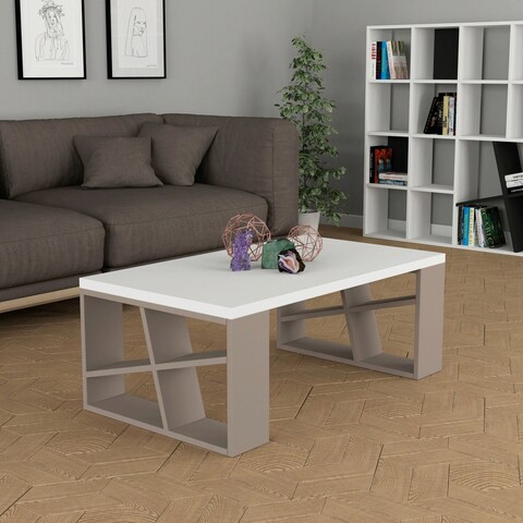 Masuta de cafea, decortie, honey, 105x40x60 cm, alb / mocha deschis
