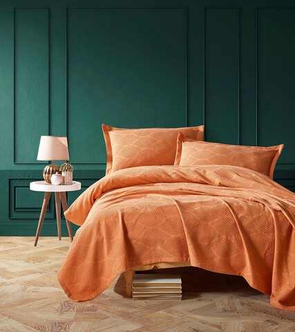 Set cuvertura pique dubla, Vera – Orange, Şaheser, Bumbac mezoni.ro