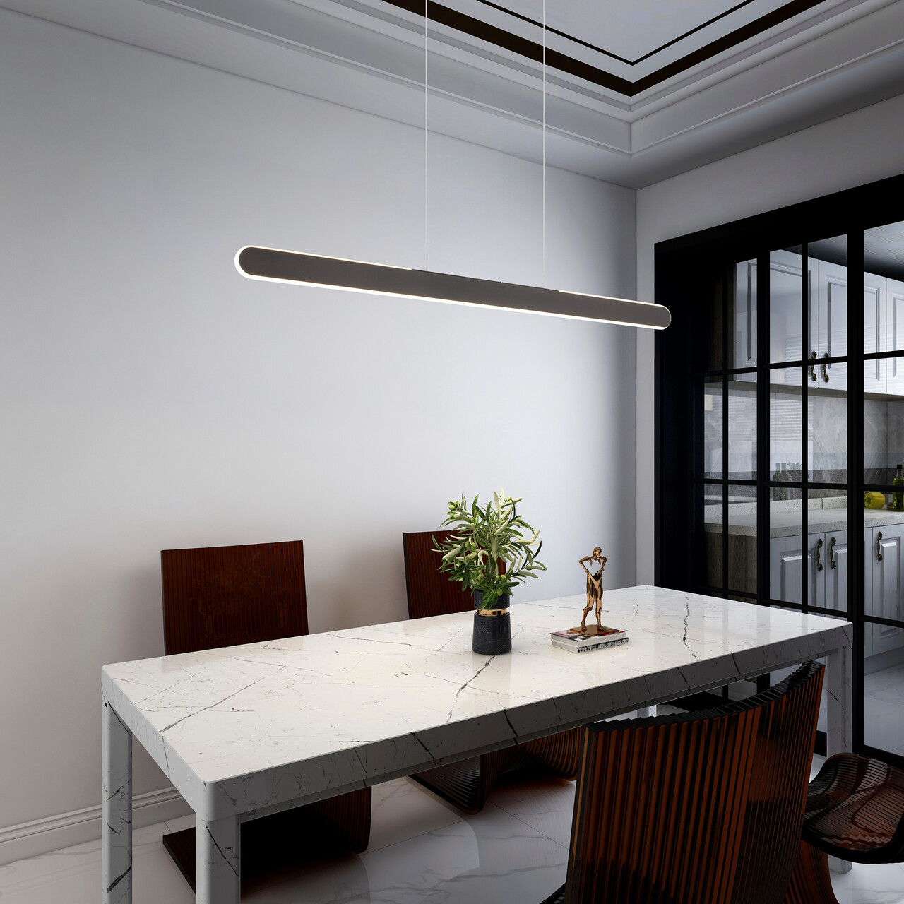 Lustra Helios, TRIO, 100x8.5x160 cm, 28W, 1x SMD, metal, negru mat