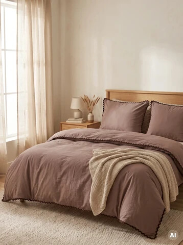Lenjerie de pat King Size, Vela, Homla, 200x220 cm, 3 piese, bumbac, maro