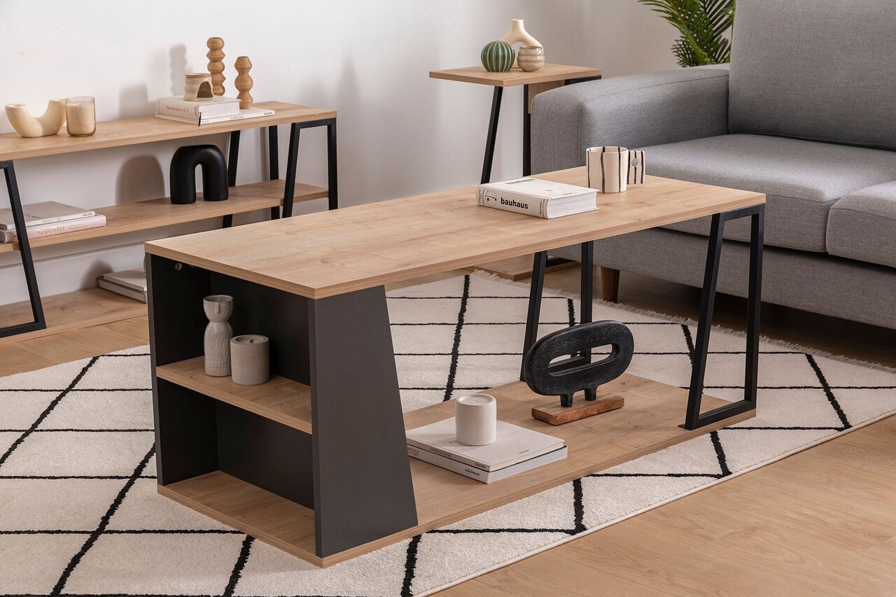 Masuta de cafea, Arnetti, Lissa, 120x50x48.6 cm, PAL, Safir / Negru - 1 | YEO