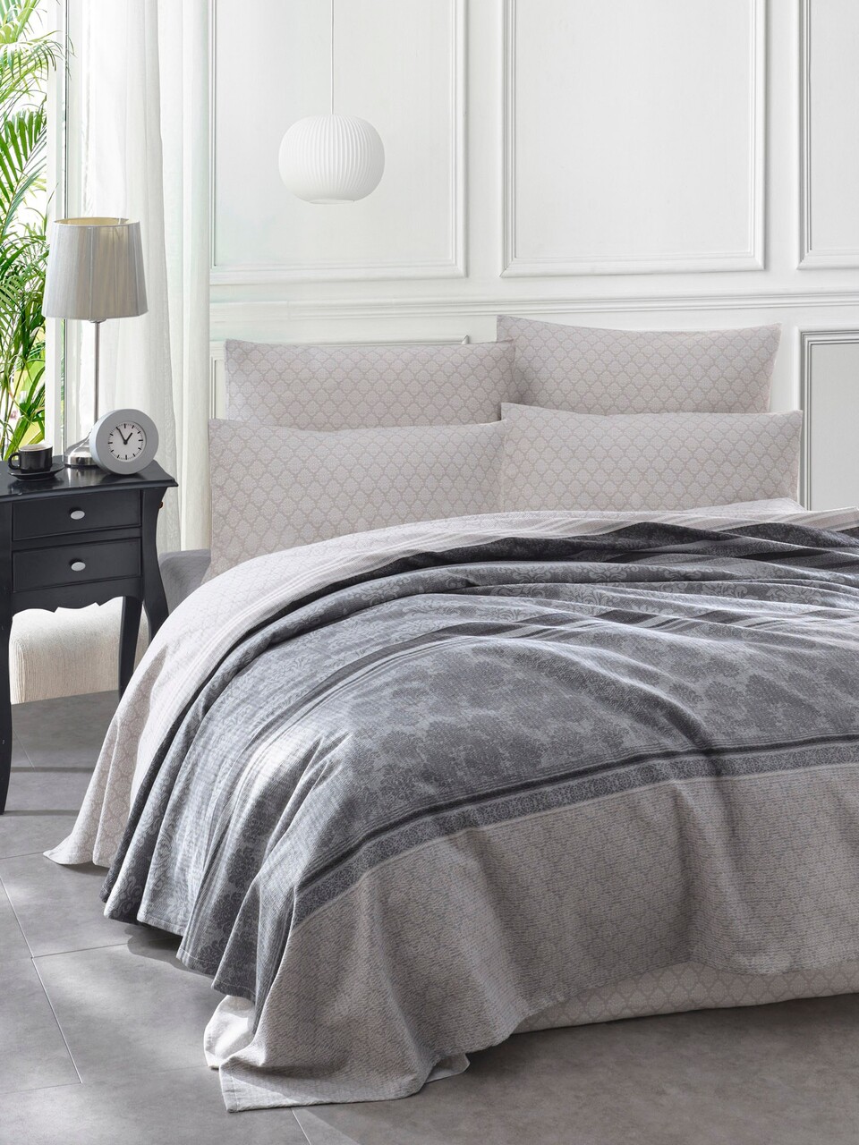 Set cuvertura pique Single, Creative - Grey, EnLora Home, Bumbac