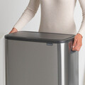 Cos de gunoi cu soft touch, Brabantia, Bo Touch Matt Fingerprint Proof, 60 L, 31.2x54.5x65.6 cm, otel, argintiu