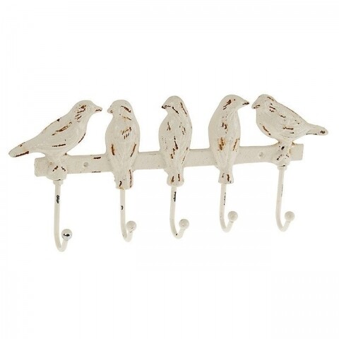 Cuier din metal Birds, InArt, 5 agatatori, 13 x 4 x 30 cm, metal, ivoar
