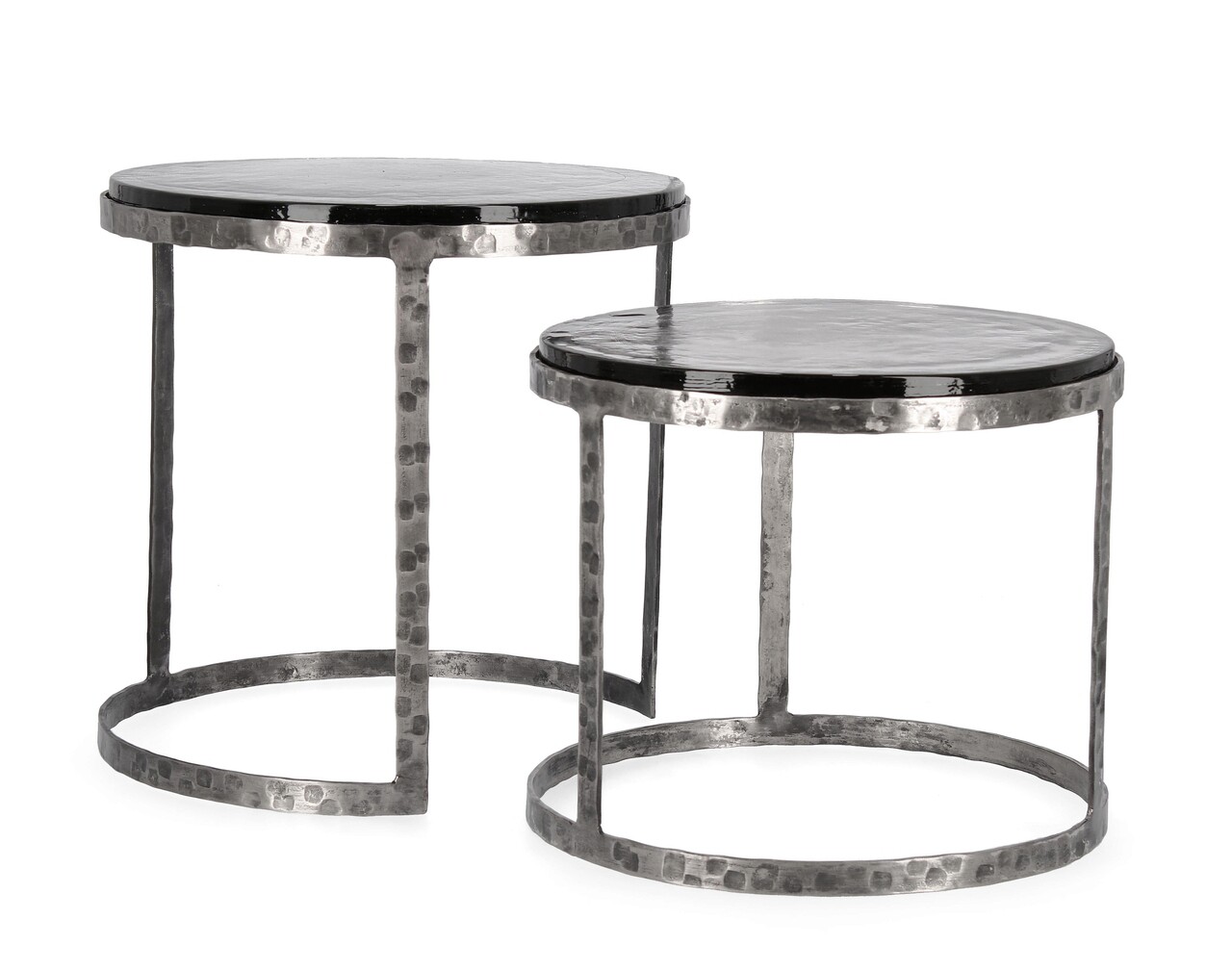 Set 2 masute de cafea Zayla, Bizzotto, 46x45 cm, otel antichizat/sticla handmade - 1 | YEO