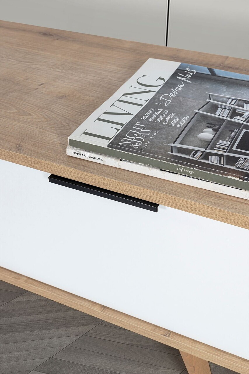 Comoda TV, Hanah Home, Venüs 3340, 130x46x35 cm, PAL, Stejar Safir / Alb — imaginea 6