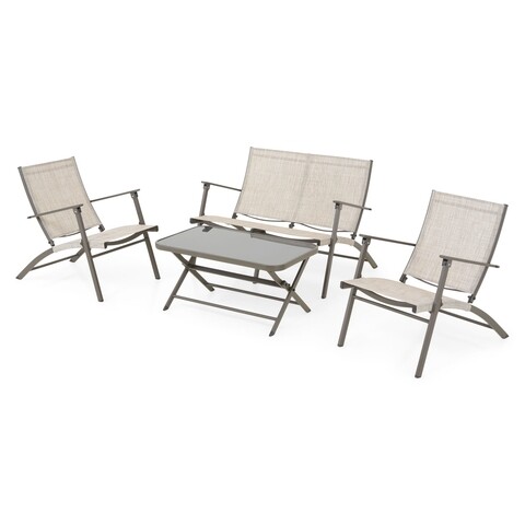 Set Mobilier Pentru Gradina/terasa, 4 Piese, Westhore, Pliabile, 58 X 82 X 78 Cm, Otel, Natur/maro