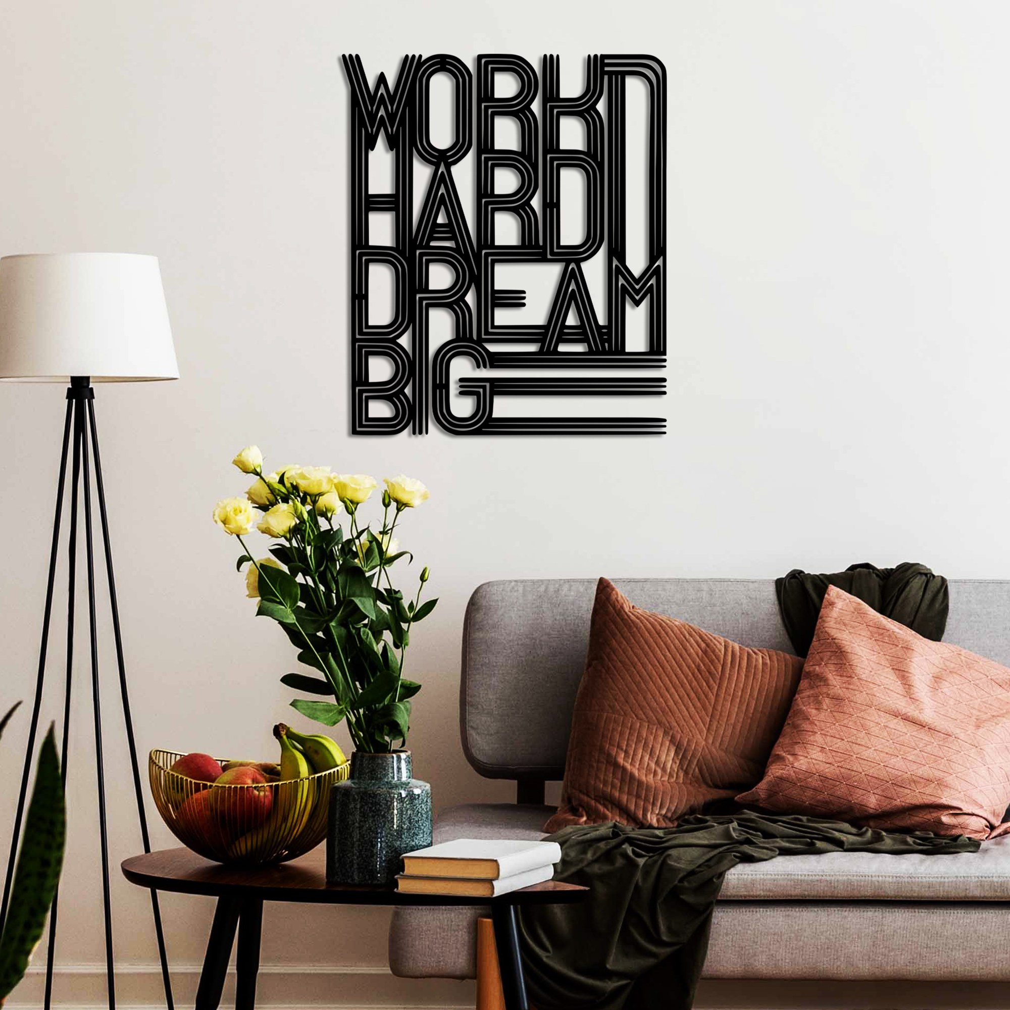 Decoratiune de perete, Work Hard Dream Big 2, Dimensiuni: 46 x 55 cm , Negru