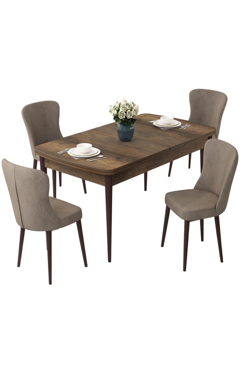 Set masa extensibila si scaune (5 piese), Hanah Home, Due, Model baroc din lemn / Cappuccino — imaginea 2