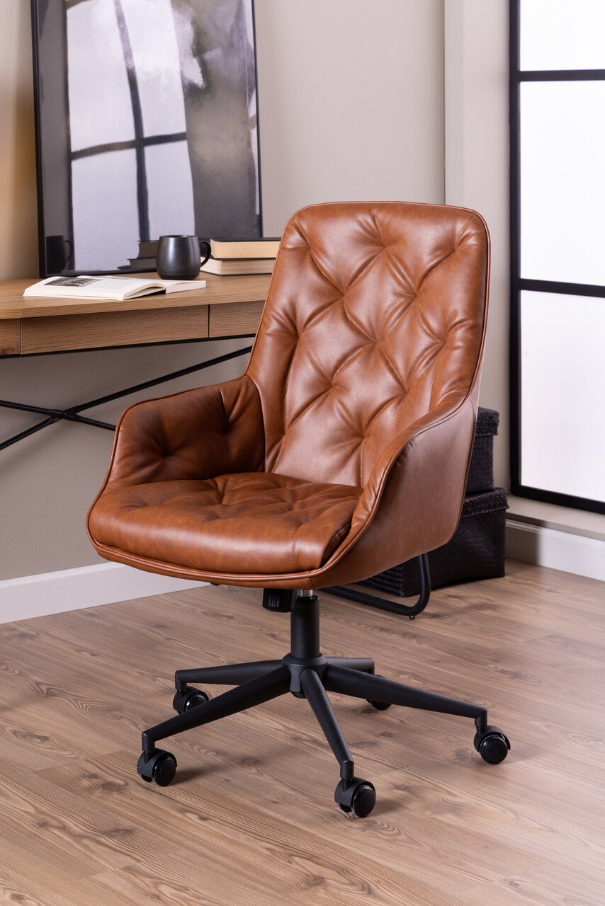 Scaun de birou Erik, Actona, 60x67.5x106 cm, rotativ, piele ecologica/otel, brandy - view 4