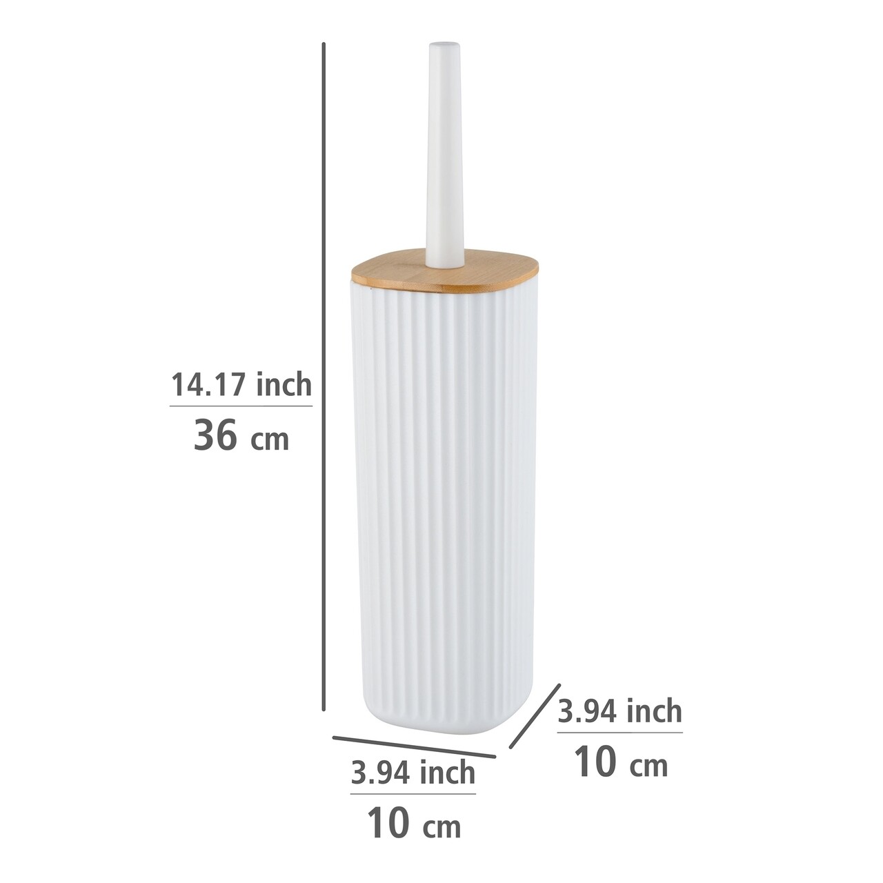 Perie pentru toaleta cu suport, Wenko, Rotello, 10 x 36 x 10 cm, plastic/bambus, alb/maro - 1 | YEO