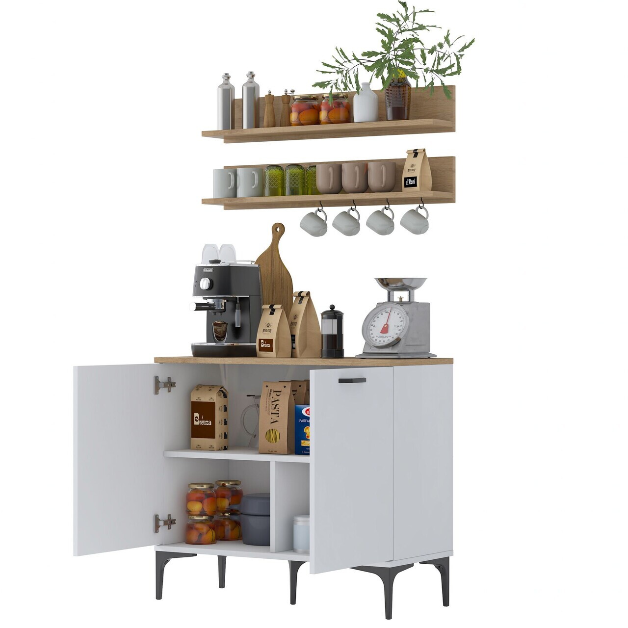 Dulap multifunctional, Hanah Home, JE232, PAL melaminat, Alb/Maro - view 10