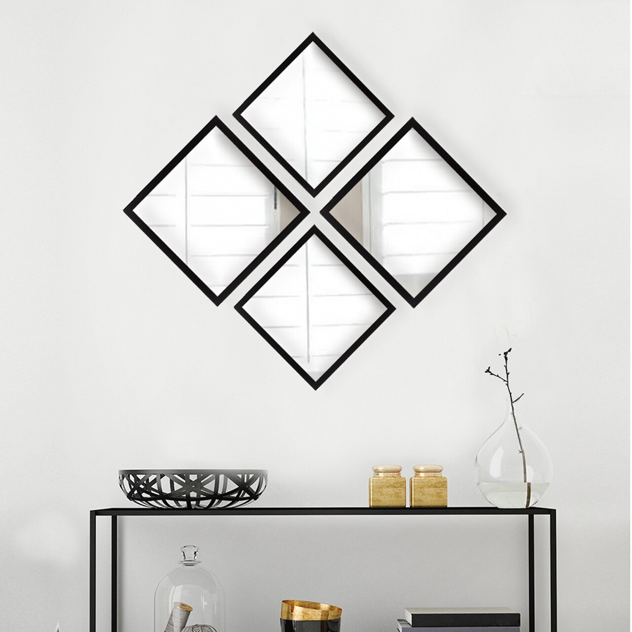 Set 4 oglinzi decorative SETAYNA_042 Plastic laminat Argintiu / Negru