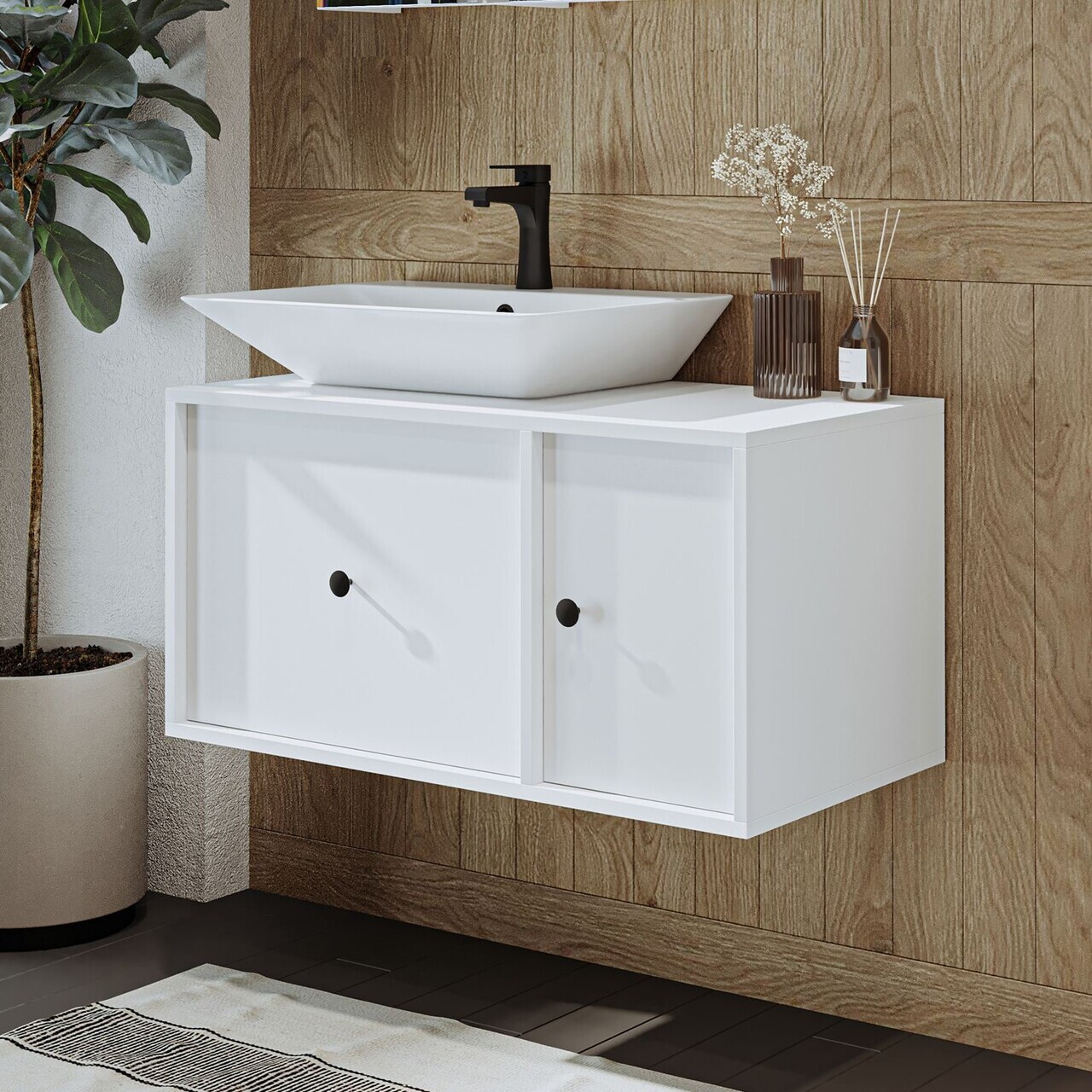 Dulap de baie cu chiuvetă, Hanah Home, 2537, 90x56.5x45 cm, MDF, Alb — imaginea 3