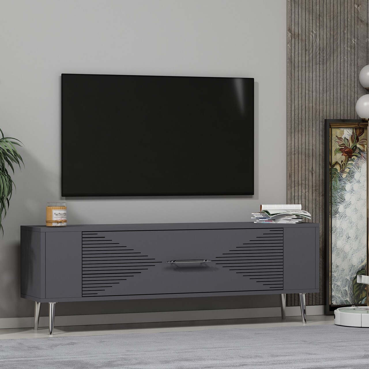 Comoda TV, Olivia, Retrol1, Antracit / Argintiu - 1 | YEO