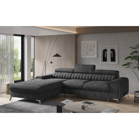 Coltar extensibil stanga 3 locuri ELTAP, LT-06LE, Grayson, 278x205x92 cm, lemn/poliester, gri inchis