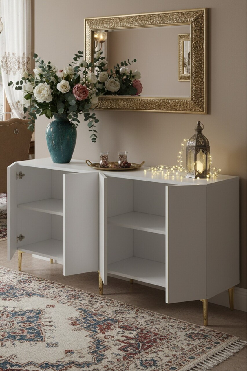 Consola, Hanah Home, Poli 150, 150x75x32 cm, Alb/Auriu — imaginea 3