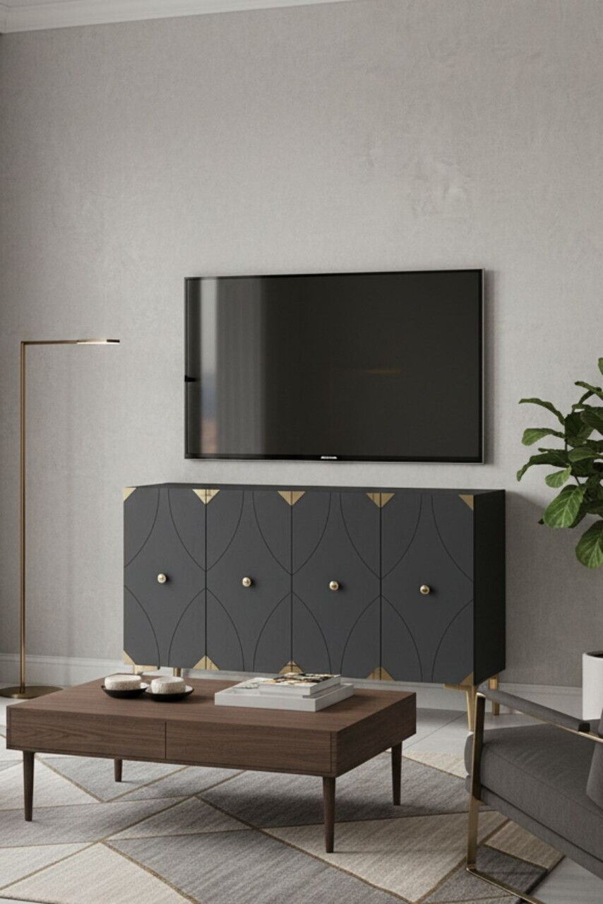 Consola, Hanah Home, Alfa 120, 120x75x32 cm, PAL, Antracit / Aur — imaginea 3