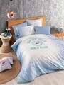 Lenjerie de pat dubla King Size, Beverly Hills Polo Club Blue, 100% bumbac ranforce, 4 piese, Alb/Bleu