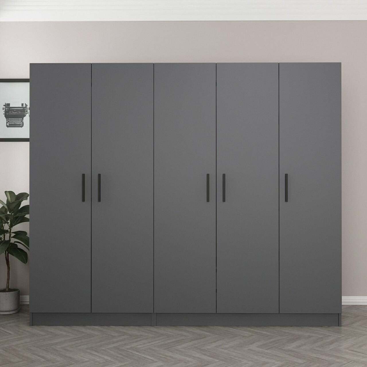 Dulap pentru haine, Minerva, Kale, 225x210x52 cm, PAL, Antracit - 2 | YEO