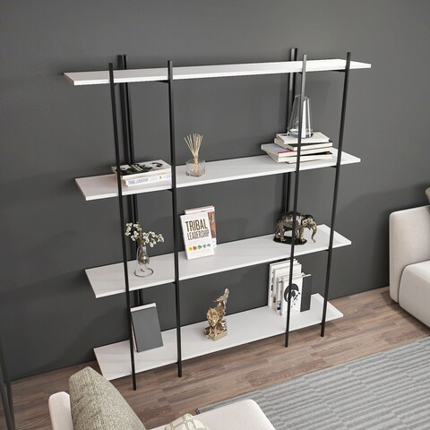 Corp biblioteca, Zena Home, Moss, 160x180x29.6 cm, PAL, Alb negru mezoni.ro