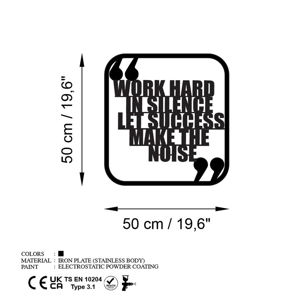 Decoratiune de perete, Work Hard, Dimensiune: 50 x 50 cm , Negru — imaginea 6