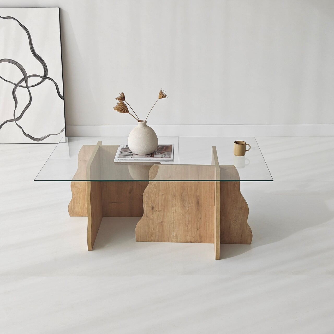 Masuta de cafea, Hanah Home, Canyon, 105x40x65 cm, Stejar Safir / Transparent - view 2