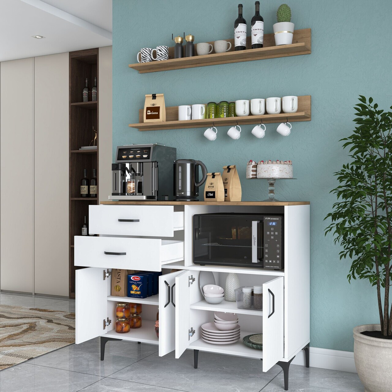 Dulap multifunctional, Hanah Home, JE235, PAL melaminat, Alb/Maro - view 4