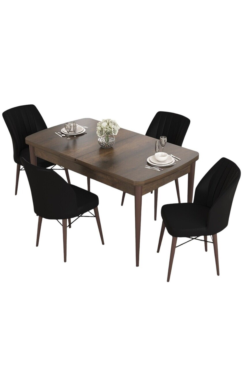 Set masa extensibila si scaune (5 piese), Hanah Home, Eva, Model baroc din lemn / Negru — imaginea 2