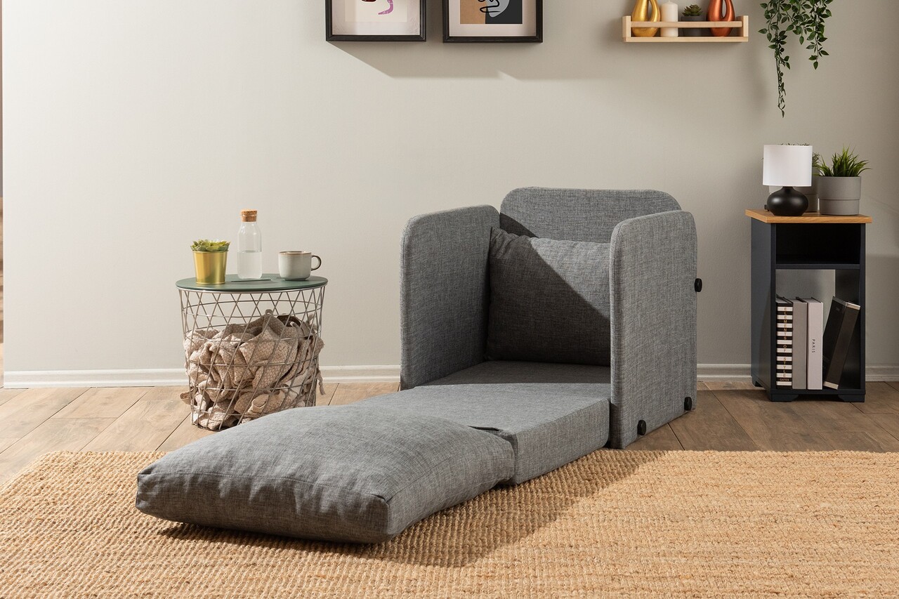 Canapea extensibilă cu 1 loc, Futon, 859FTN2881, Metal , Gri deschis - 2 | YEO