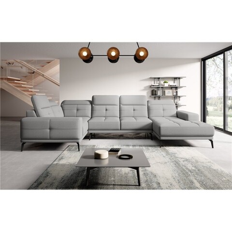Coltar stanga 6 locuri ELTAP, LT-04GO, Neviro, 350x201x77 cm, lemn/poliester, gri deschis