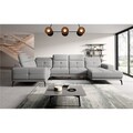 Coltar stanga 6 locuri ELTAP, LT-04GO, Neviro, 350x201x77 cm, lemn/poliester, gri deschis
