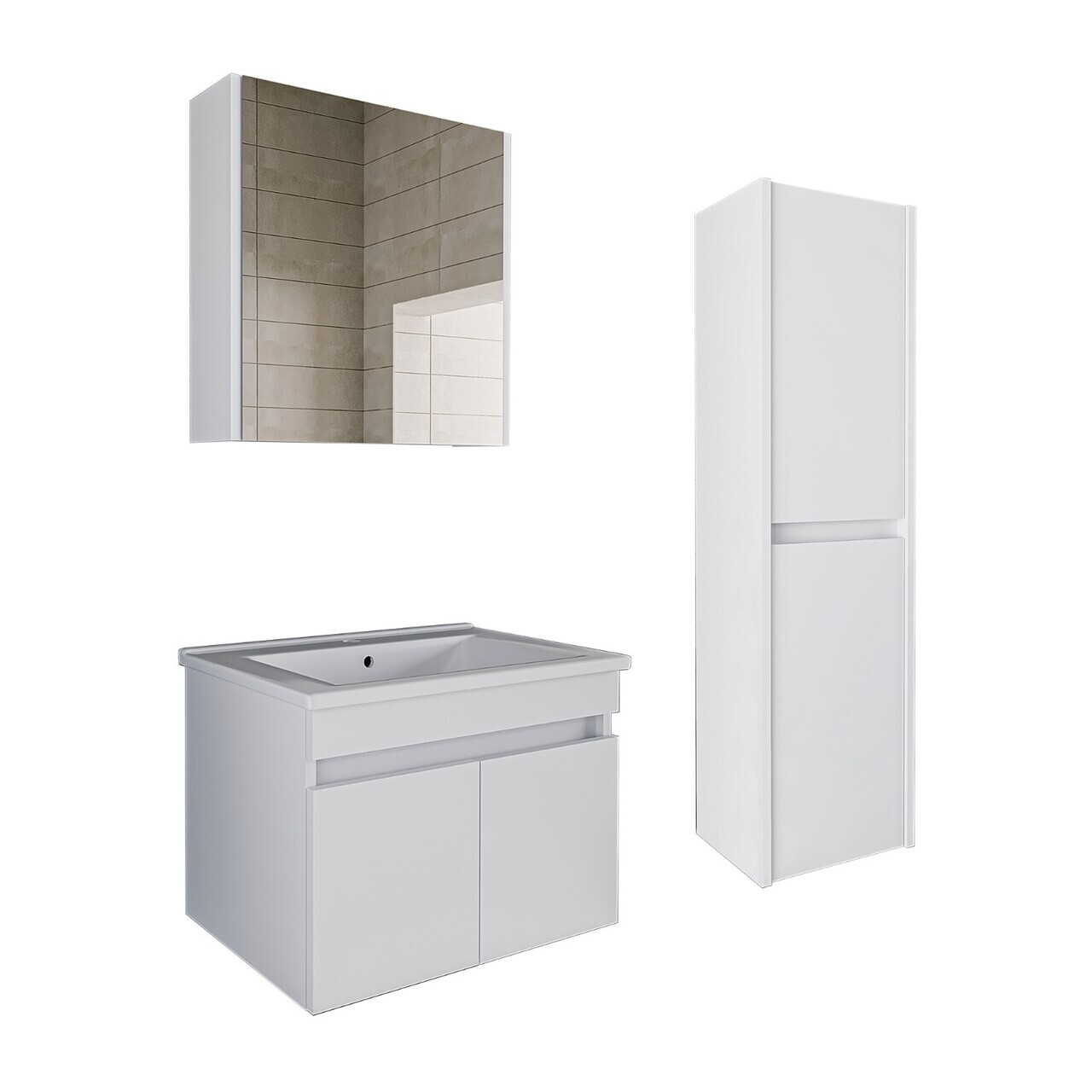 Set Dulap de Baie cu Chiuvetă și Oglindă (3 Piese), Hanah Home, 1323, MDF-LAM, Alb mat — imaginea 6