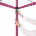 Uscator de rufe rotativ cu 4 brate + cu suport fixare pamant + husa + set carlige rufe, Brabantia, Lift-O-Matic, 50 m capacitate de uscare, otel, roz