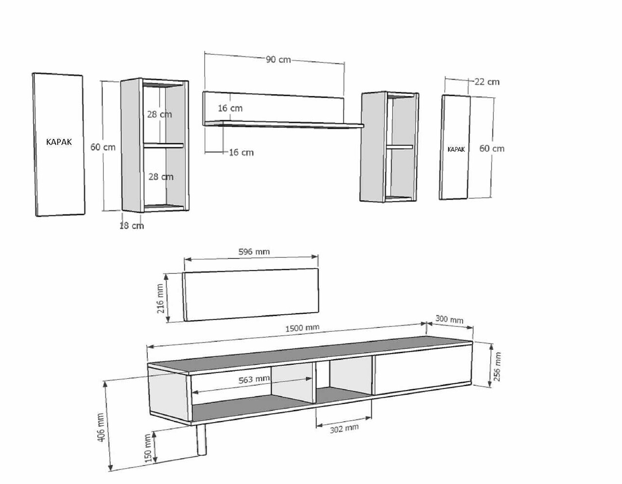 Comoda TV, Hanah Home, Didema 150, 150x40.5x30 cm, Alb / Travertin — imaginea 7