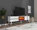 Comoda TV, Olivia, Vania Fireplace, 150x50x29.6 cm, PAL , Alb / Argintiu