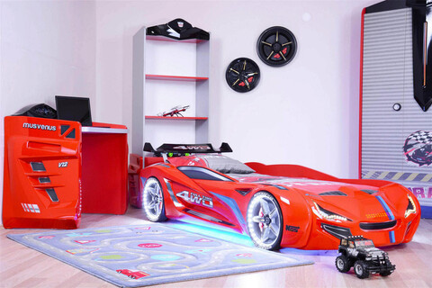 Pat pentru copii Car, Musvenus, Mnv1, 130x60x235 cm, Multicolor mezoni.ro