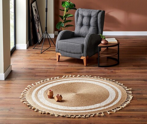 Covor, Ptn 06 Natural White , 90×90 cm, 100% POLIPROPILEN/IUTA/BUMBAC RECICLAT, Crem Eko Halı