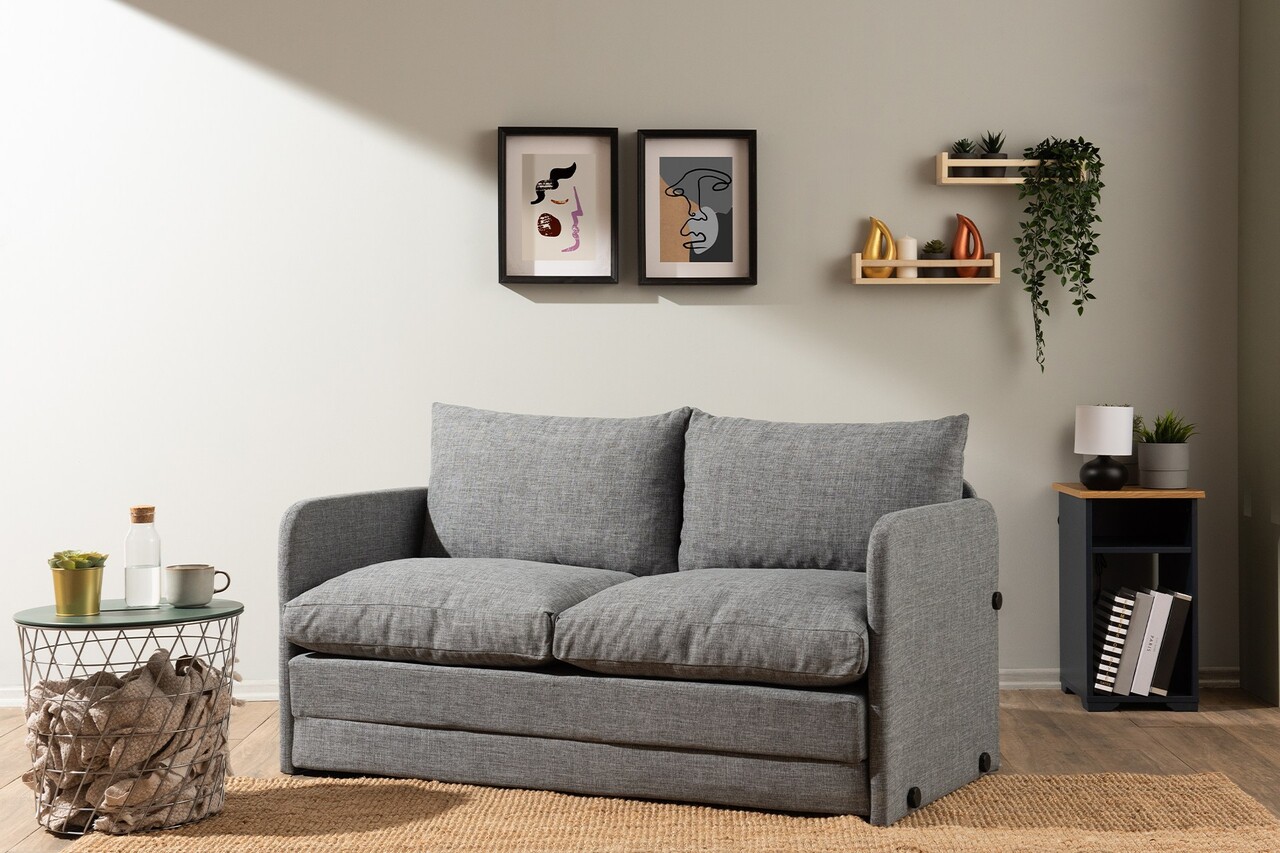 Canapea extensibilă cu 2 locuri, Futon, 859FTN2888, Metal , Gri deschis - 2 | YEO