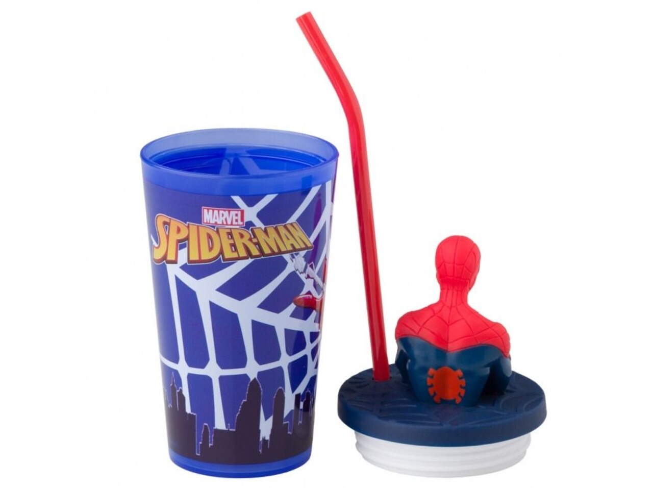 Pahar Cu Pai Si Capac Spidey Spiderman, Marvel, 440 Ml, Plastic, Multicolor